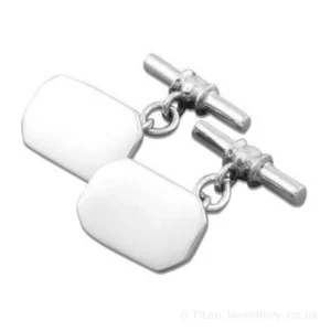 Silver Oblong Cufflinks with Chain and Bar