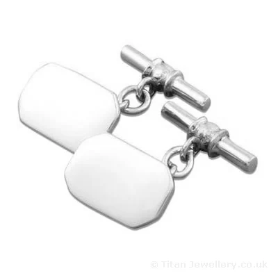 Silver Oblong Cufflinks with Chain and Bar