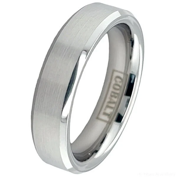 6mm Chamfered Brushed Centre Cobalt Ring