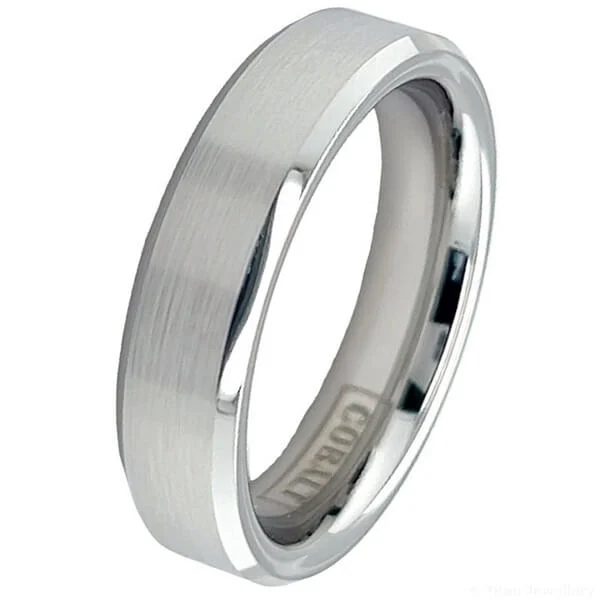 Titan Jewellery, 6mm Chamfered Brushed Centre Cobalt Ring