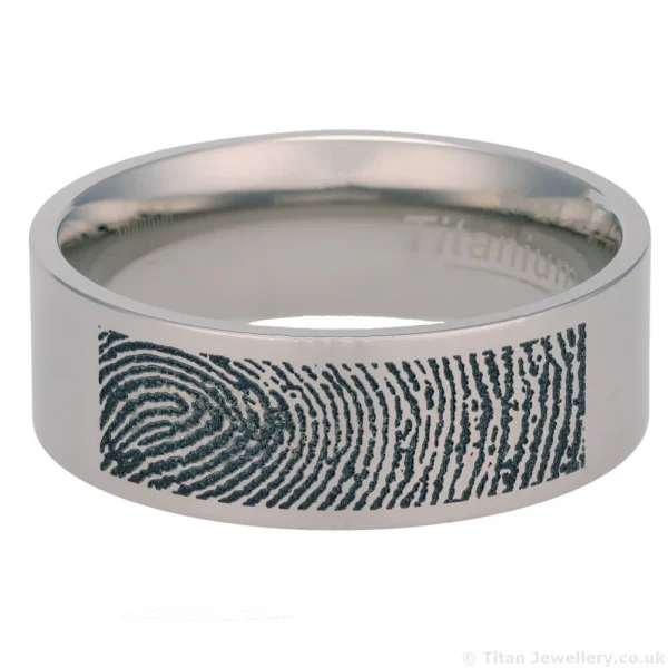 8mm Titanium Personalised Fingerprint Ring, FPT18
