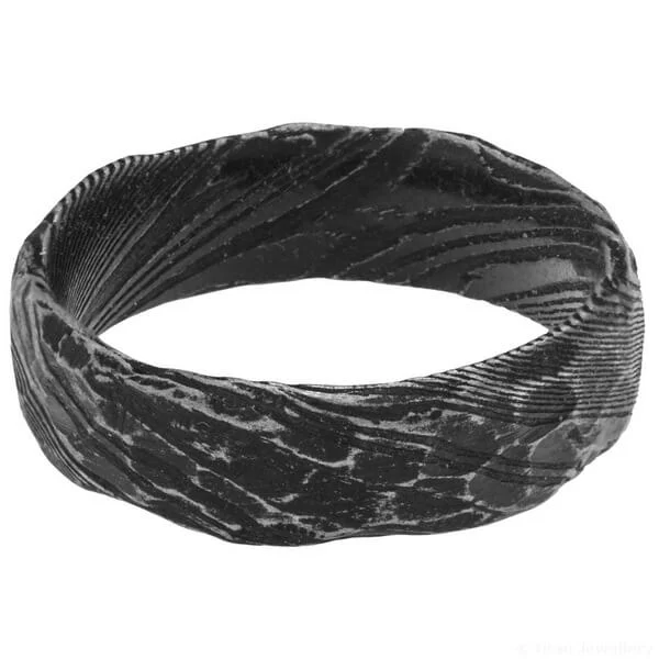 8mm Reticulated Black Damascus Steel Ring (image 5)