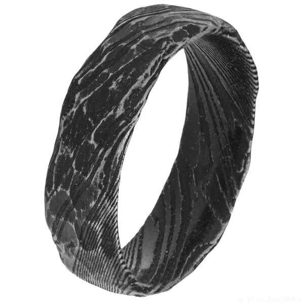 8mm Reticulated Black Damascus Steel Ring (image 6)