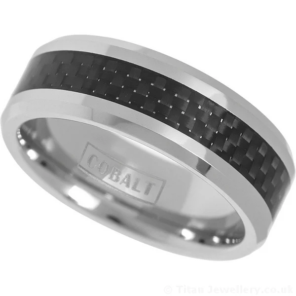 8mm Cobalt Ring with Black Carbon Fibre, 8mm Cobalt Ring with Black Carbon Fibre