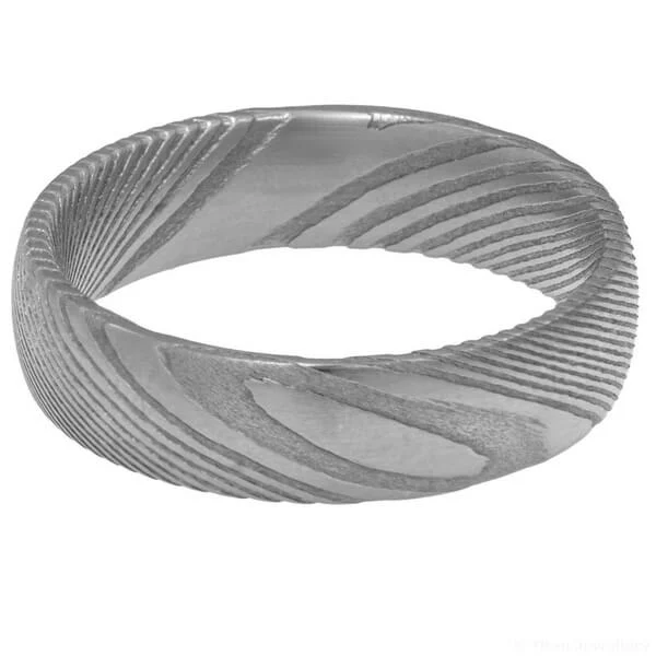 6mm Woodgrain Damascus Steel Ring, DS01