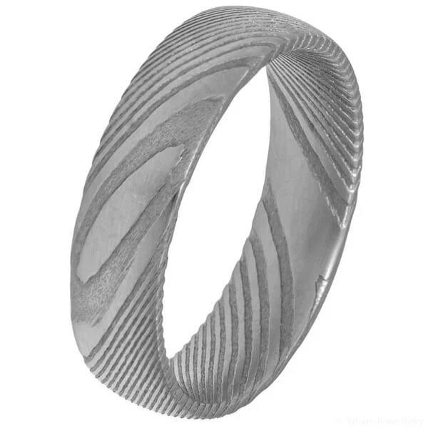 6mm Woodgrain Damascus Steel Ring, Woodgrain Damascus Steel Ring