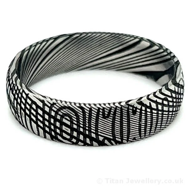 6mm Damascus Steel Ovals and Circles Ring, DS03