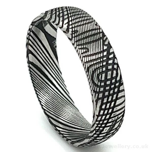 6mm Damascus Steel Ovals and Circles Ring, Damascus Steel Circles Ring