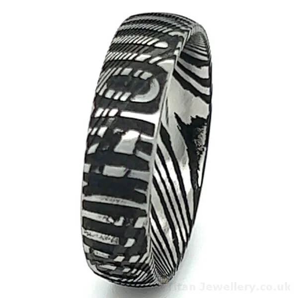 6mm Damascus Stainless Steel Tribal Ring, Damascus Steel Tribal Ring