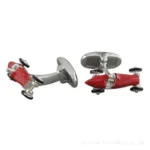 Silver Vintage Red Enamel Racing Car Cufflinks