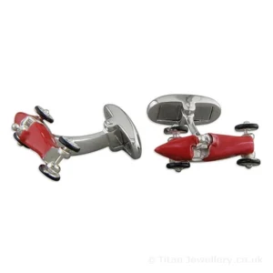 Silver Vintage Red Enamel Racing Car Cufflinks