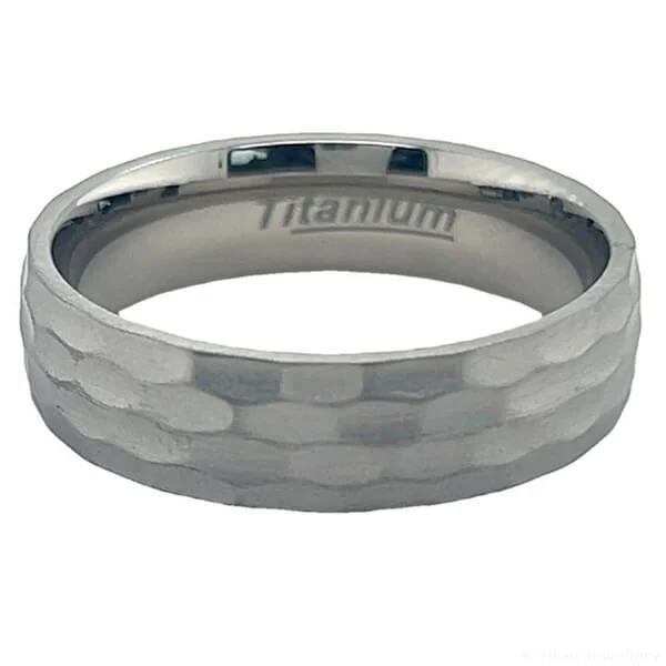 6mm Hammered Ripple Titanium Ring, patterned titanium ring