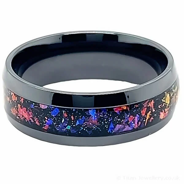 8mm Black Zirconium Celestial Nebula Ring, Zirconium Nebula Ring