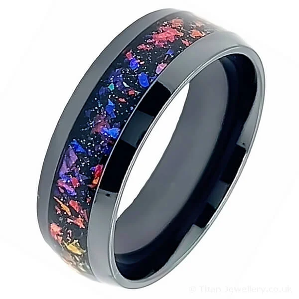8mm Black Zirconium Celestial Nebula Ring