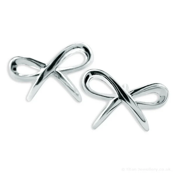 Silver Bow Stud Earrings