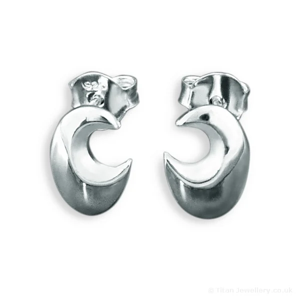 Silver Crescent Stud Earrings