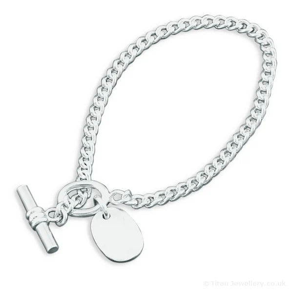 Silver Curb Bracelet with Integral Tag