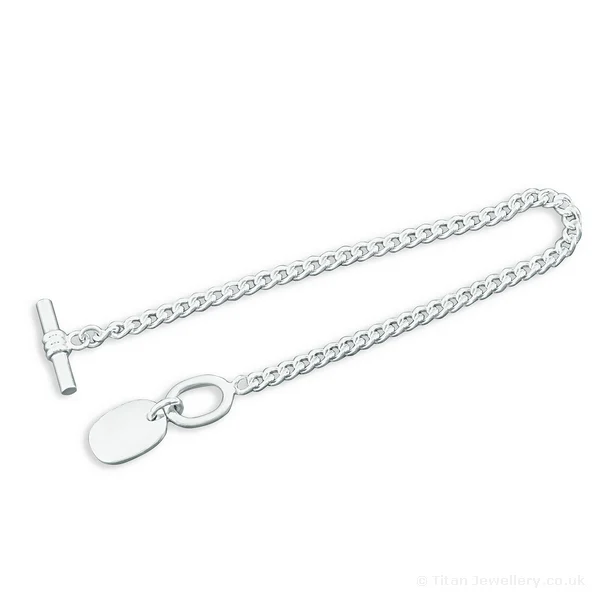 Silver Curb Bracelet with Integral Tag, Silver Curb Bracelet