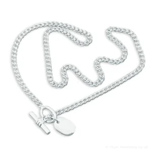 Silver Curb Necklace with Integral Tag