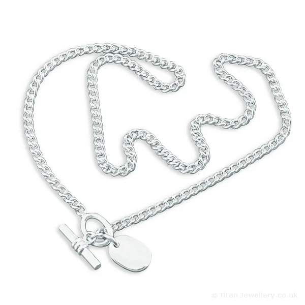 Silver Curb Necklace with Integral Tag