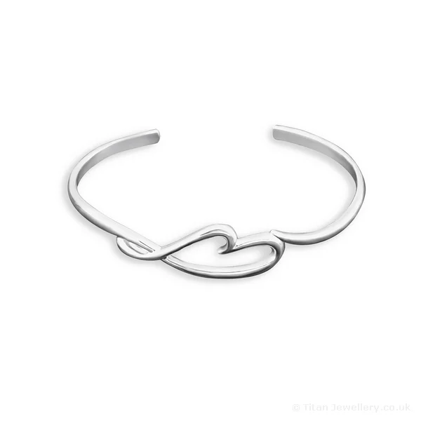 Silver Slender Heart Bangle, Silver Heart Bangle
