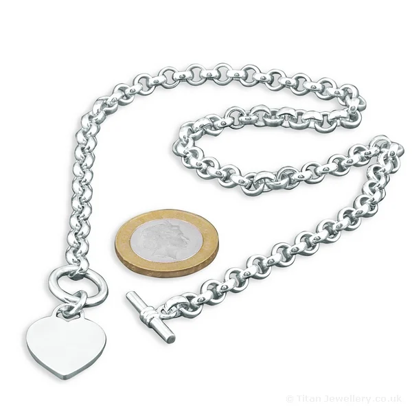 Silver Heart Tag Heavy Necklace, TJ548N