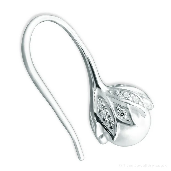 Titan Jewellery, Silver CZ and Pearl Drop Earrings