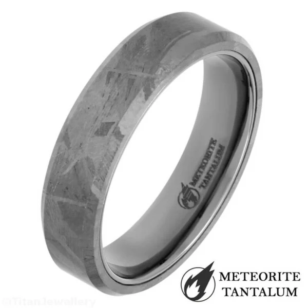 6mm Chamfered Muonionalusta Meteorite Tantalum Ring, 6mm Chamfered Meteorite Ring