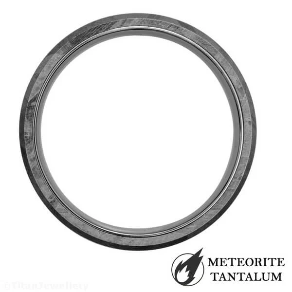 6mm Chamfered Muonionalusta Meteorite Tantalum Ring, TA11