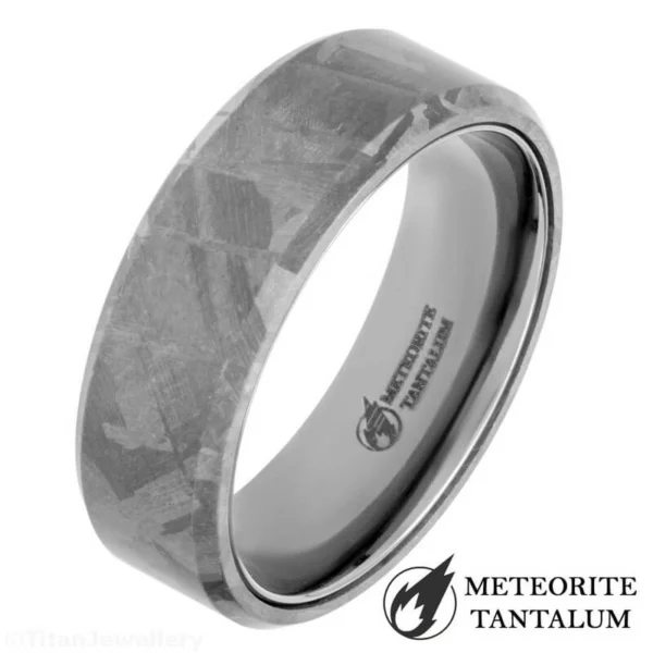 8mm Chamfered Meteorite Ring with Tantalum Liner, 8mm Chamfered Meteorite Ring