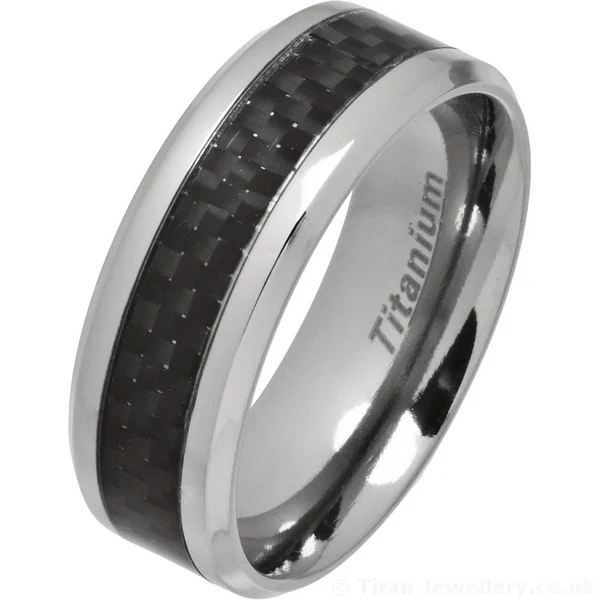 8mm Titanium Ring with Black Carbon Fibre Inlay