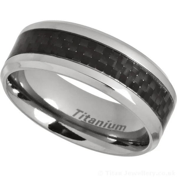 8mm Titanium Ring with Black Carbon Fibre Inlay, men's carbon fibre ring