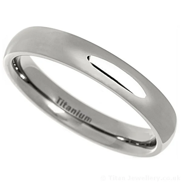 4mm Classic Court Polished Titanium Wedding Ring, 4mm titanium wedding band