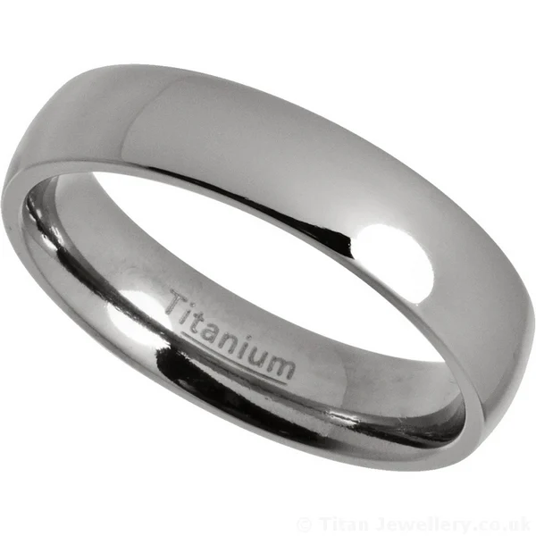 5mm Classic Court Polished Titanium Wedding Ring, 5mm men's wedding band