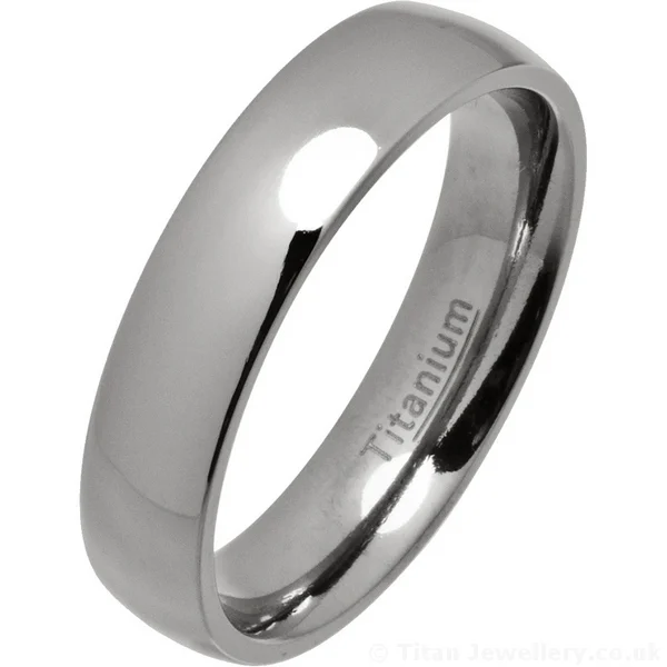 5mm Classic Court Polished Titanium Wedding Ring