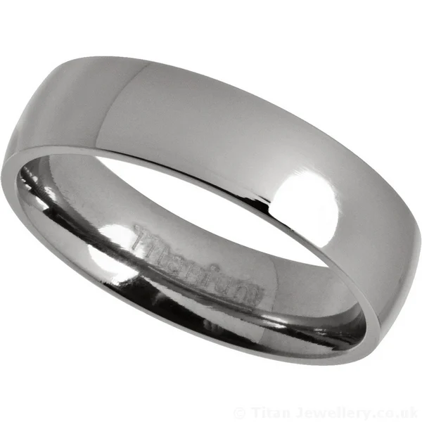 6mm Classic Court Polished Titanium Wedding Ring, titanium 6mm wedding band