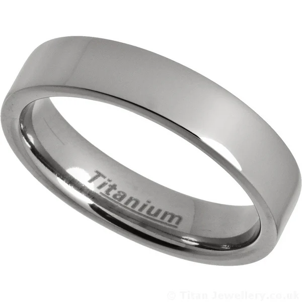 5mm Comfort Fit Polished Titanium Wedding Ring, 5mm titanium wedding band