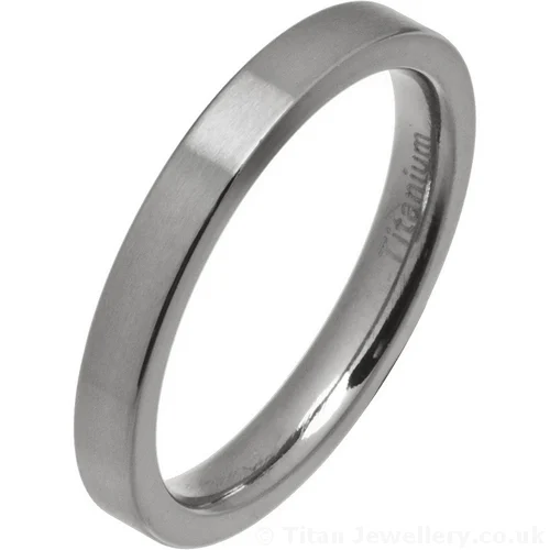 3mm Womens Flat Brushed Titanium Wedding Ring