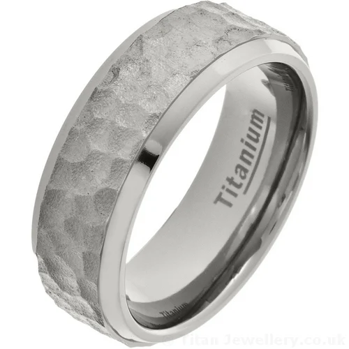 8mm Planished Mens Titanium Wedding Ring 8mm Planished Titanium Wedding Ring