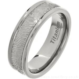7mm Bark Pattern Titanium Wedding Ring