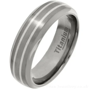 7mm Silver Inlay Titanium Court Wedding Ring