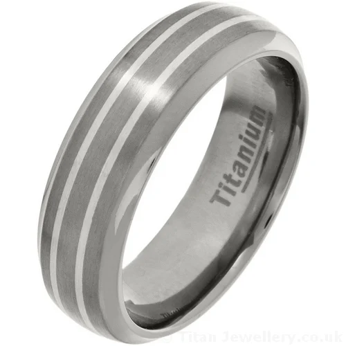7mm Silver Inlay Titanium Court Wedding Ring 7mm Silver Inlay Titanium Court Wedding Ring