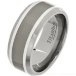 9mm Mens Silver Inlay Polished Titanium Wedding Ring