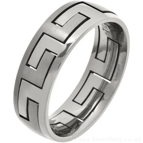 7mm Greek Key Titanium Puzzle Ring