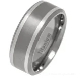 9mm Mens Silver Inlay Brushed Titanium Wedding Ring