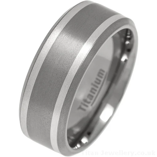 9mm Mens Silver Inlay Brushed Titanium Wedding Ring 9mm Mens Silver Inlay Brushed Titanium Wedding Ring