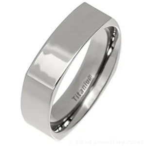6mm Polished Titanium Square Ring