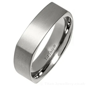 6mm Brushed Titanium Square Design Ring