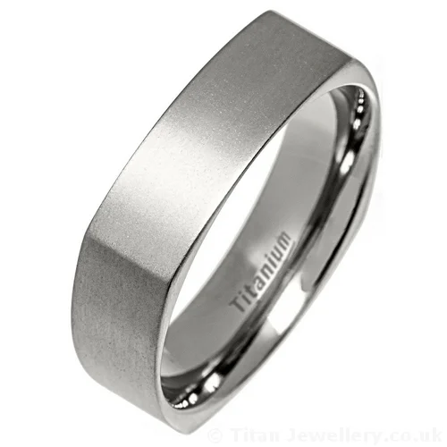 6mm Brushed Titanium Square Design Ring 6mm Brushed Titanium Square Design Ring