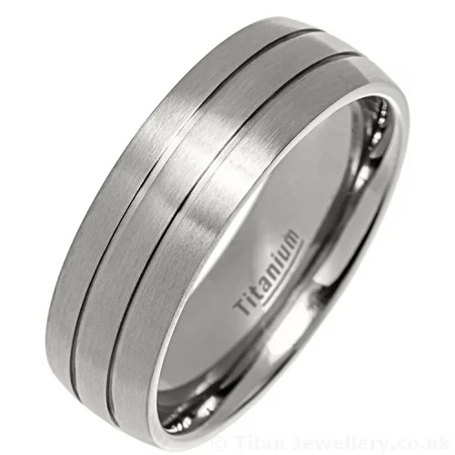 7mm 2 Lines Brushed Court Titanium Ring 7mm 2 Lines Brushed Court Titanium Ring